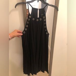 Black ring-studded high neck dress